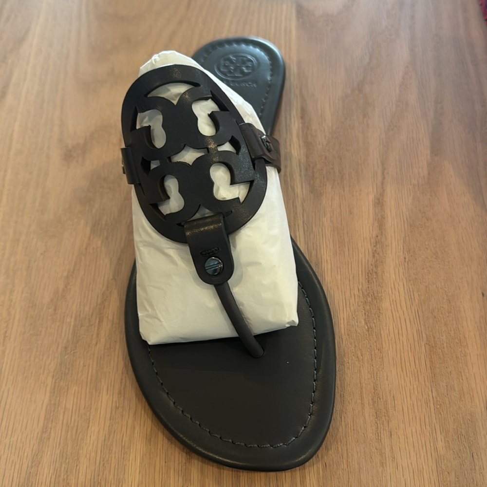 NEW Tory Burch Miller leather sandal in dark gray size 10